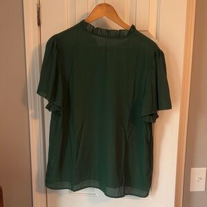 Chic Forest Green Ruffle Blouse